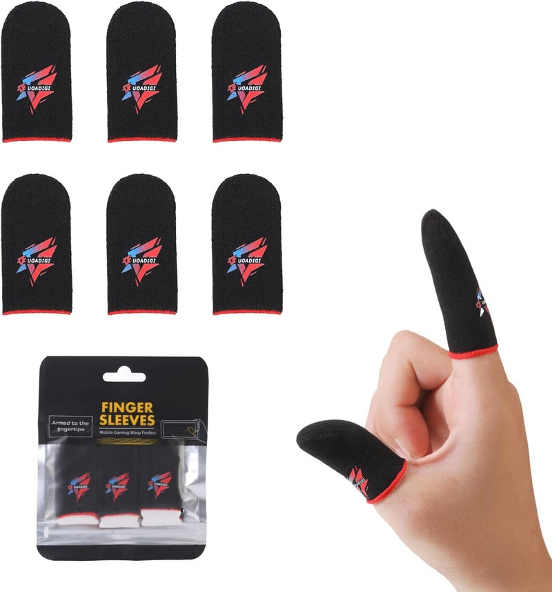UOADIGI Store Gaming Finger Sleeves Smooth Touch Screen Thumb Protector, Sweat-Proof Mobile Game Controller Accessories, Black (Black Finger Sleeves (6 PCS)) - Image 1